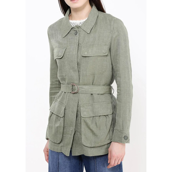 UNITED COLORS OF BENETTON BELTED GREEN CARGO JACKET LINEN - Picture 1 of 5